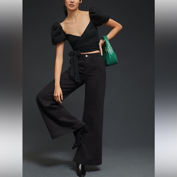 Anthropologie Pilcro Pants Women 30 P Wide Leg Trouser High Rise Black D - Picture 1 of 11